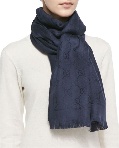 gucci wool stencil scarf blue sapphire|gucci scarves with fur trim.